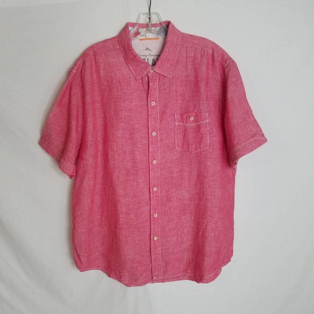 Tommy Bahama RELAX Linen Button Front Short Sleeve Hawaiian‎ Shirt Mens Large